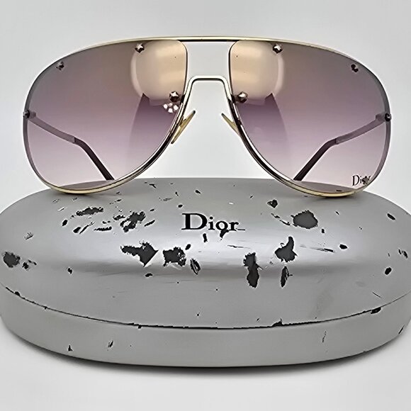 Christian Dior Diorwindshield1 Gold Frame Silver Mirror Aviator Y2K Sunglasses - Picture 1 of 15